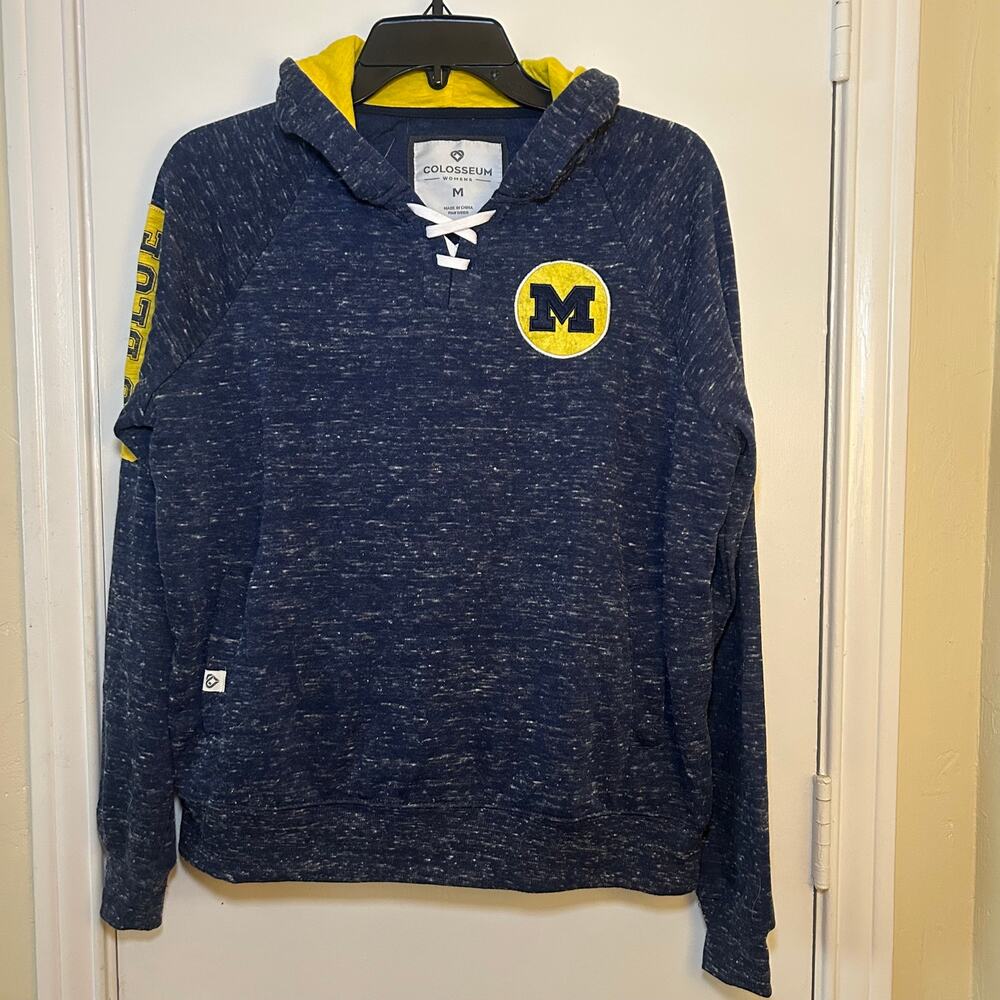 Michigan Women's Colosseum Laced Neck Raglan Pullover Hoodie Medium